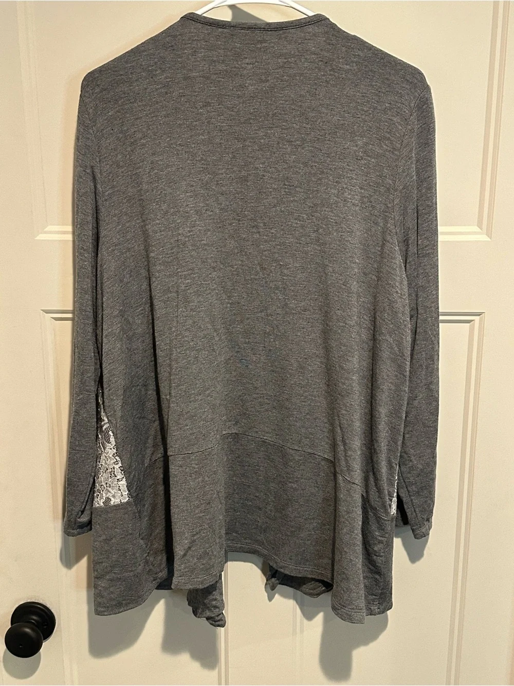 Sunday Lightweight Gray Lace Open Front Women's Cardigan - 1x